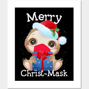 Christmas 2020 Cute Sloth Wear a Mask Santa Hat Quarantine Posters and Art